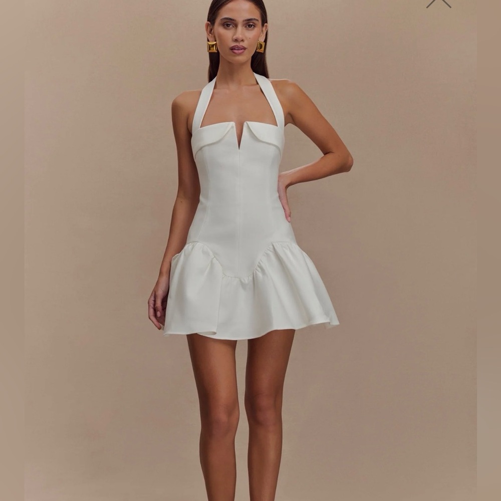 Meshki White Halter Mini Dress